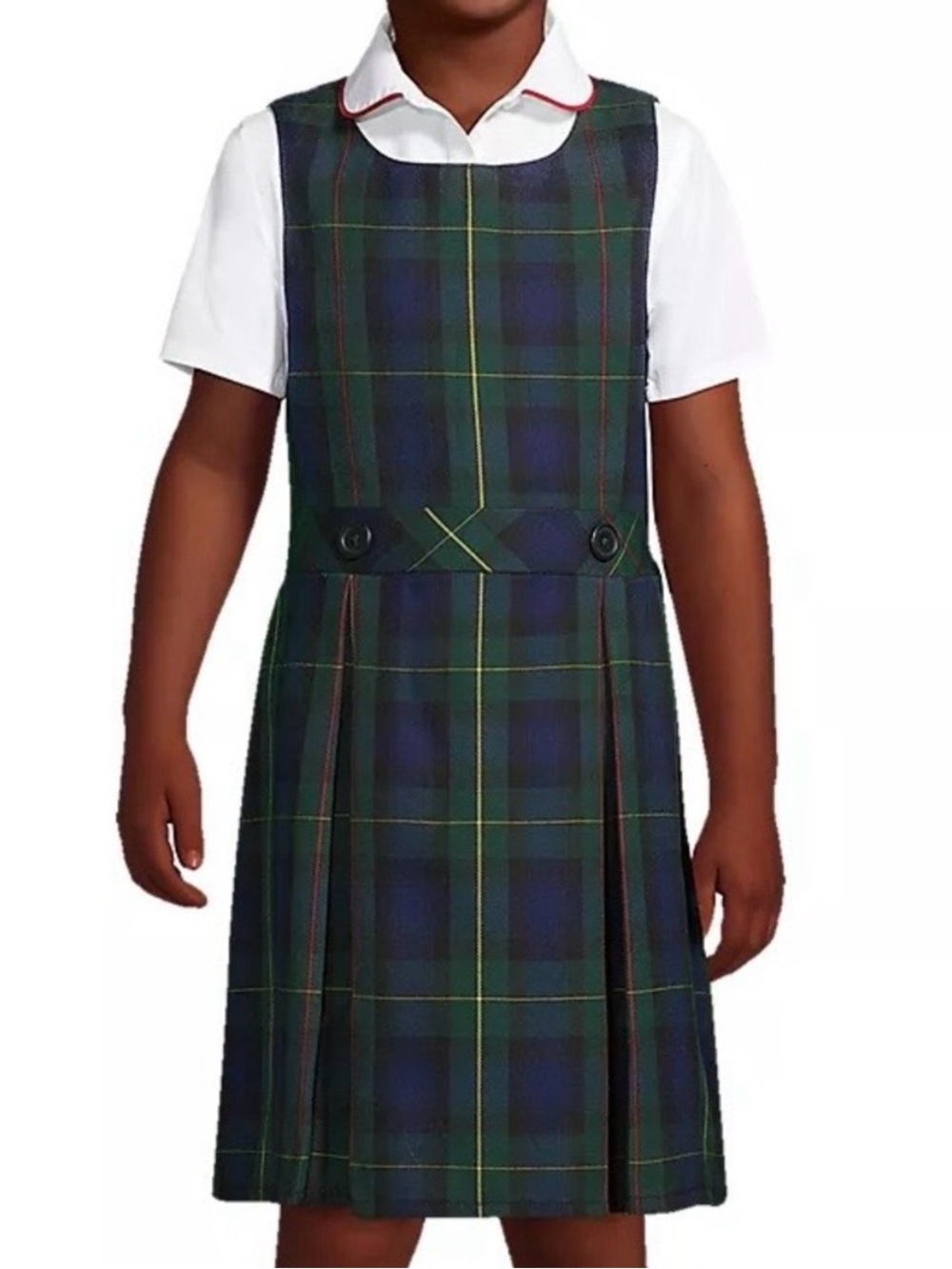EUC •Lands' End Hunter Classic Navy Plaid Girls' School Uniform Jumper